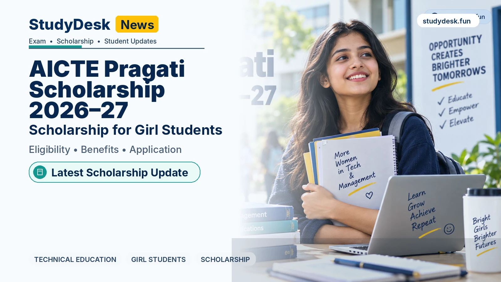 AICTE Pragati Scholarship 2026–27 — StudyDesk editorial cover