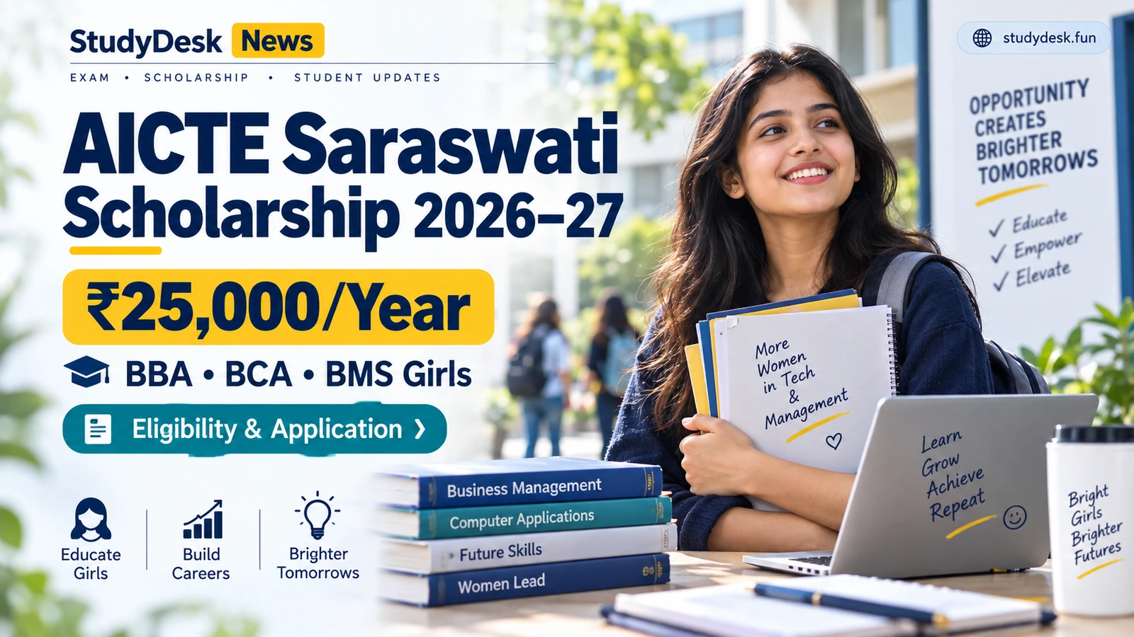 AICTE Saraswati Scholarship 2026–27 — StudyDesk editorial cover