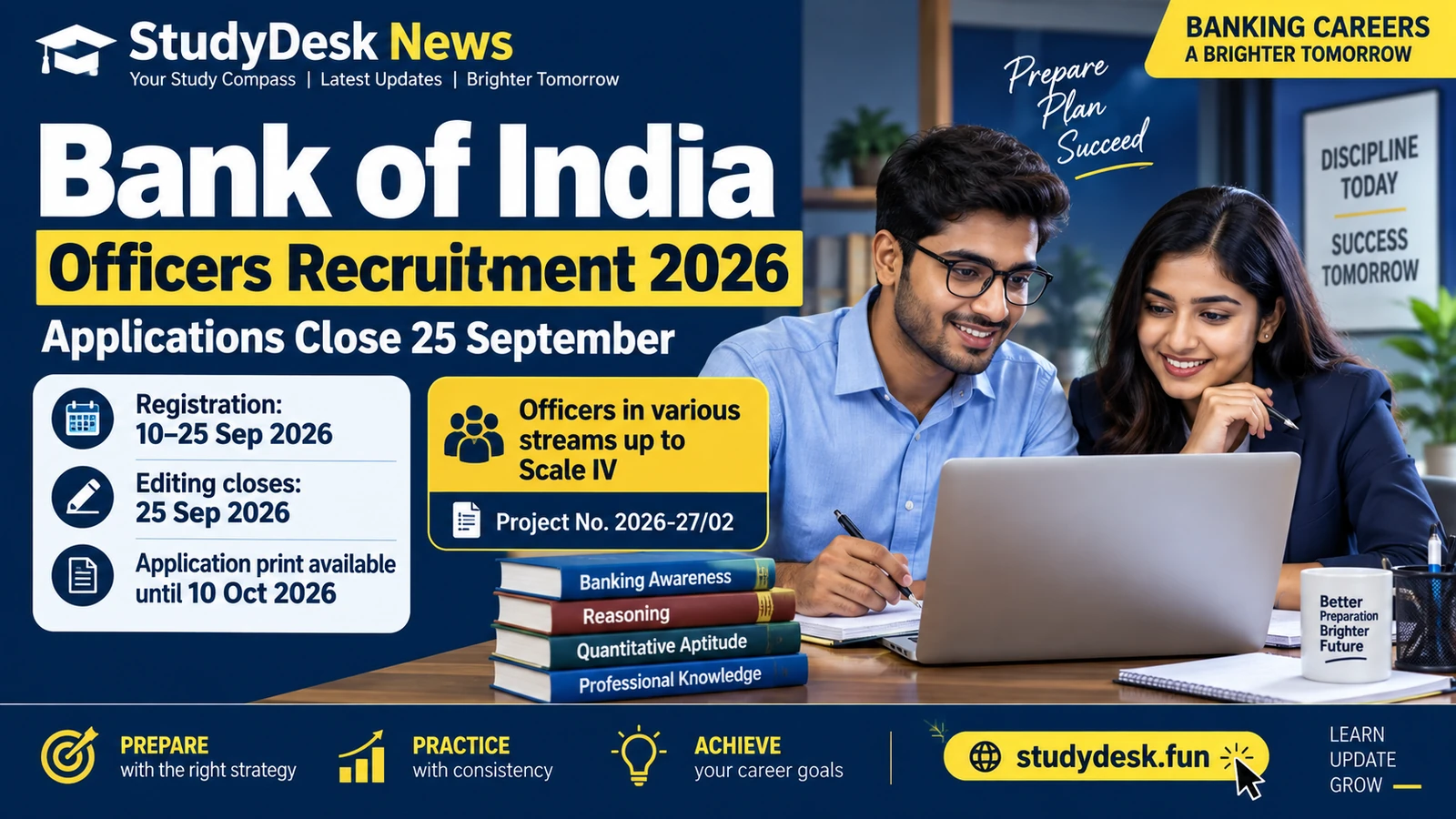 Bank of India Officers 2026 — StudyDesk News editorial cover