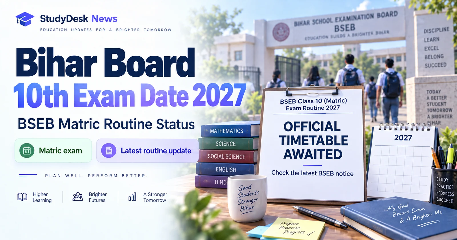 Bihar Board Class 10 examination 2027 cover stating that the official timetable is awaited