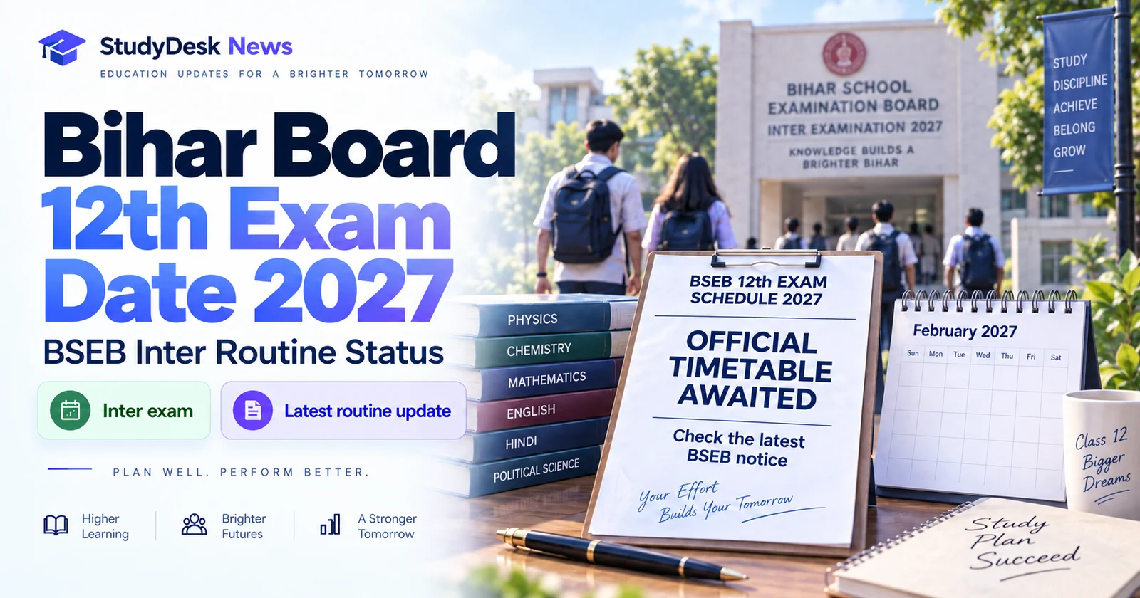 Bihar Board Class 12 examination 2027 cover stating that the official timetable is awaited