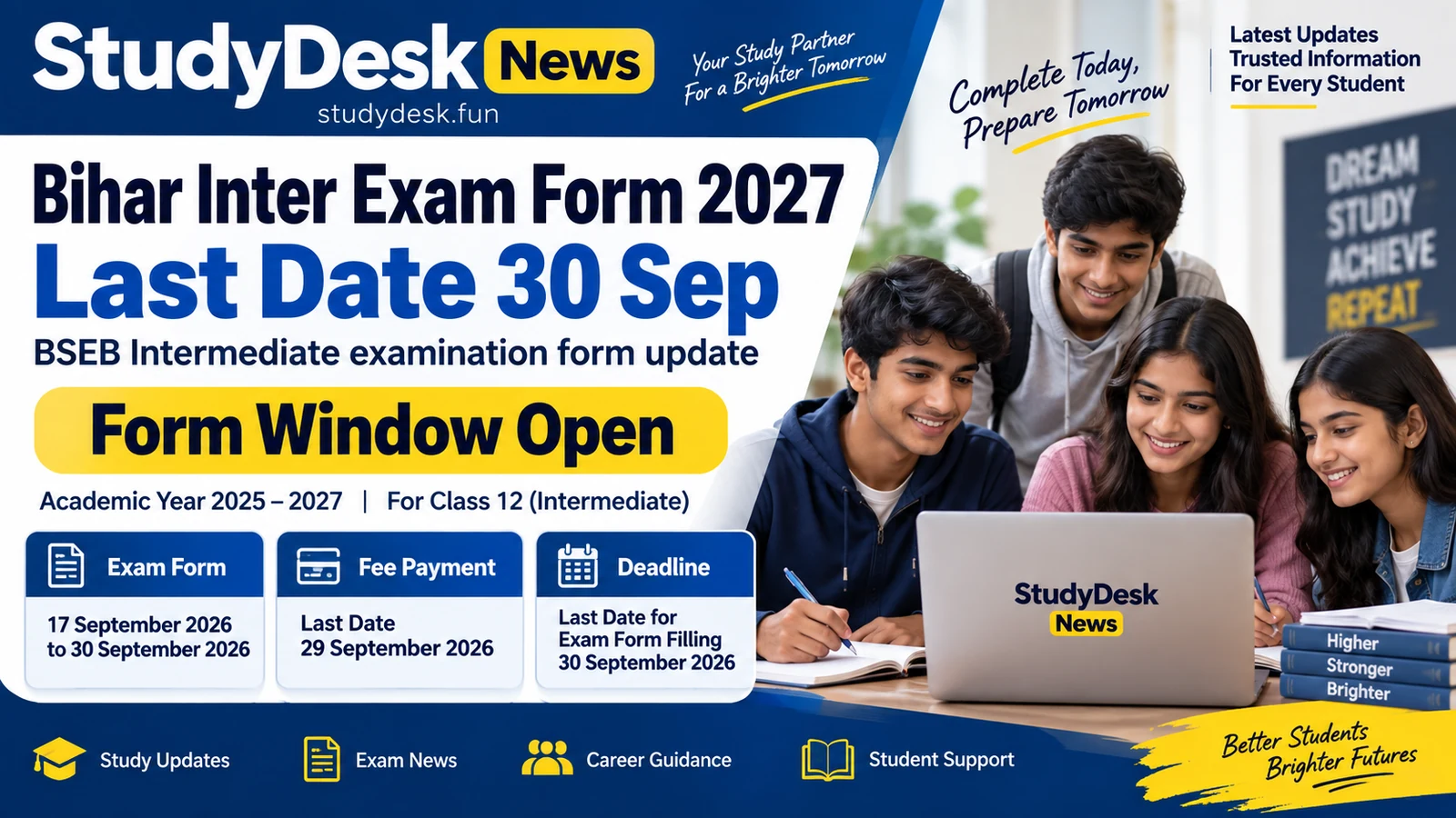 Bihar Inter Exam Form 2027 — StudyDesk News editorial cover