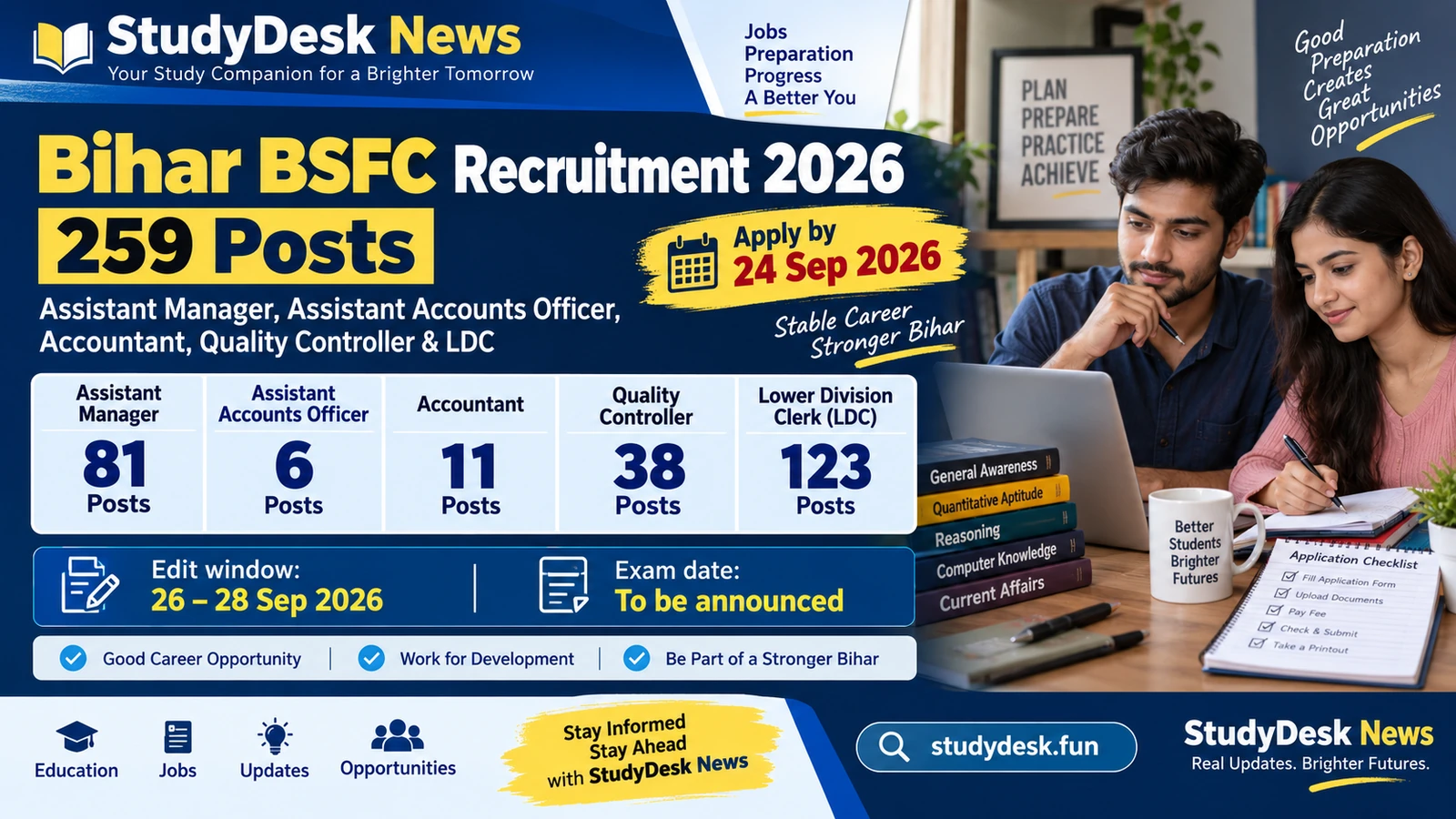 Bihar BSFC Recruitment 2026 — StudyDesk News editorial cover