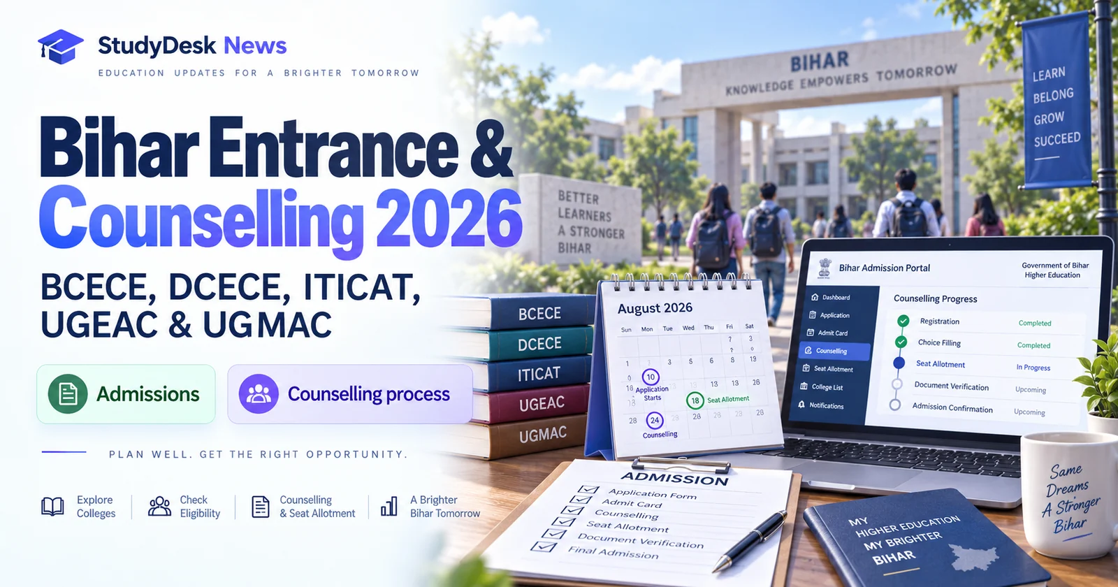 Bihar entrance and counselling 2026 cover for BCECE, DCECE, ITICAT, UGEAC and UGMAC