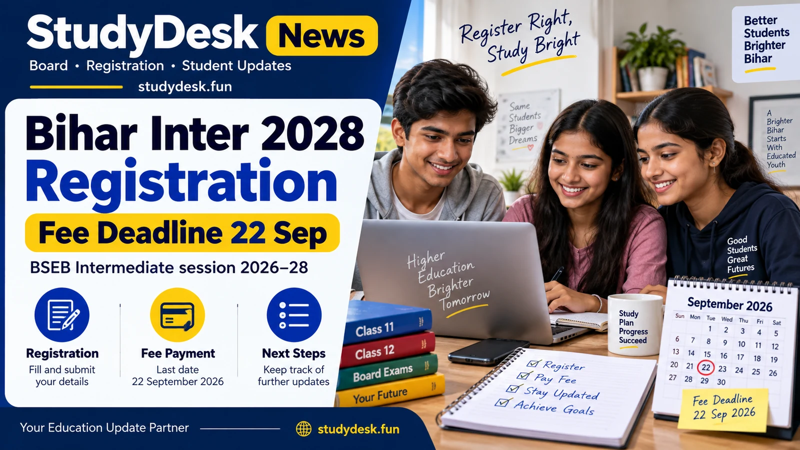 Bihar Inter 2028 Registration — StudyDesk News editorial cover