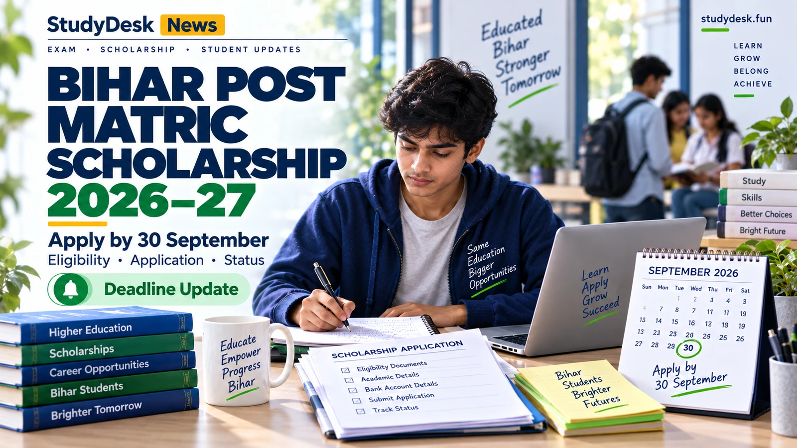 Bihar Post Matric Scholarship 2026–27 — StudyDesk editorial cover