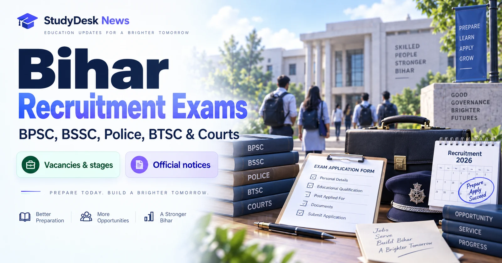 Bihar recruitment examinations cover for BPSC, BSSC, Police, BTSC and courts