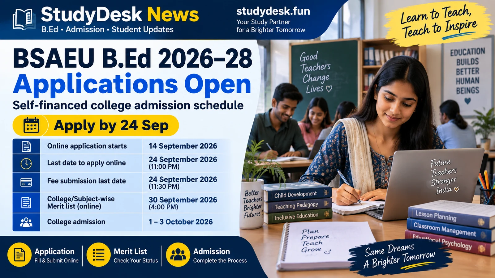 BSAEU B.Ed Admission 2026–28 — StudyDesk News editorial cover