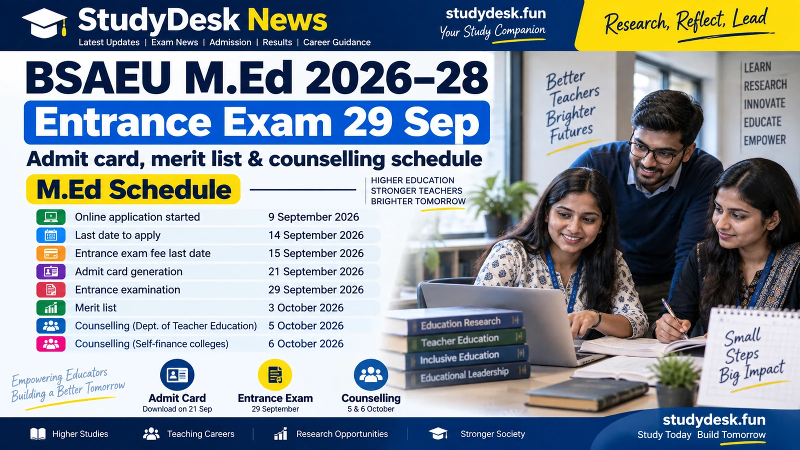 BSAEU M.Ed 2026–28 Schedule — StudyDesk News editorial cover