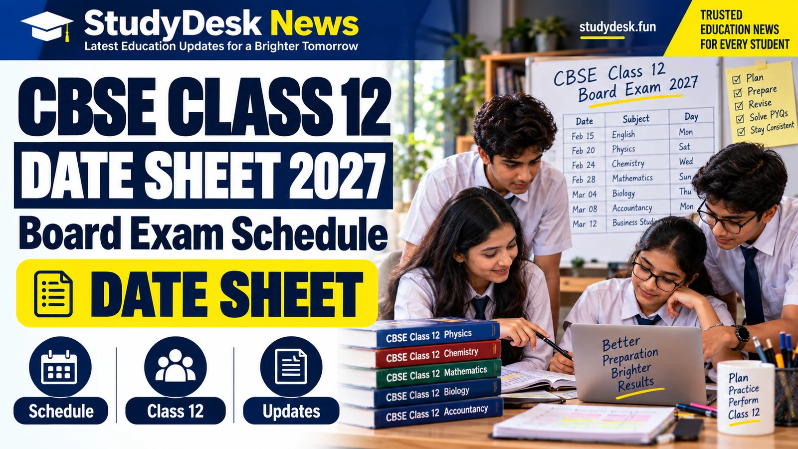 CBSE Class 12 Date Sheet 2027 — StudyDesk News editorial banner