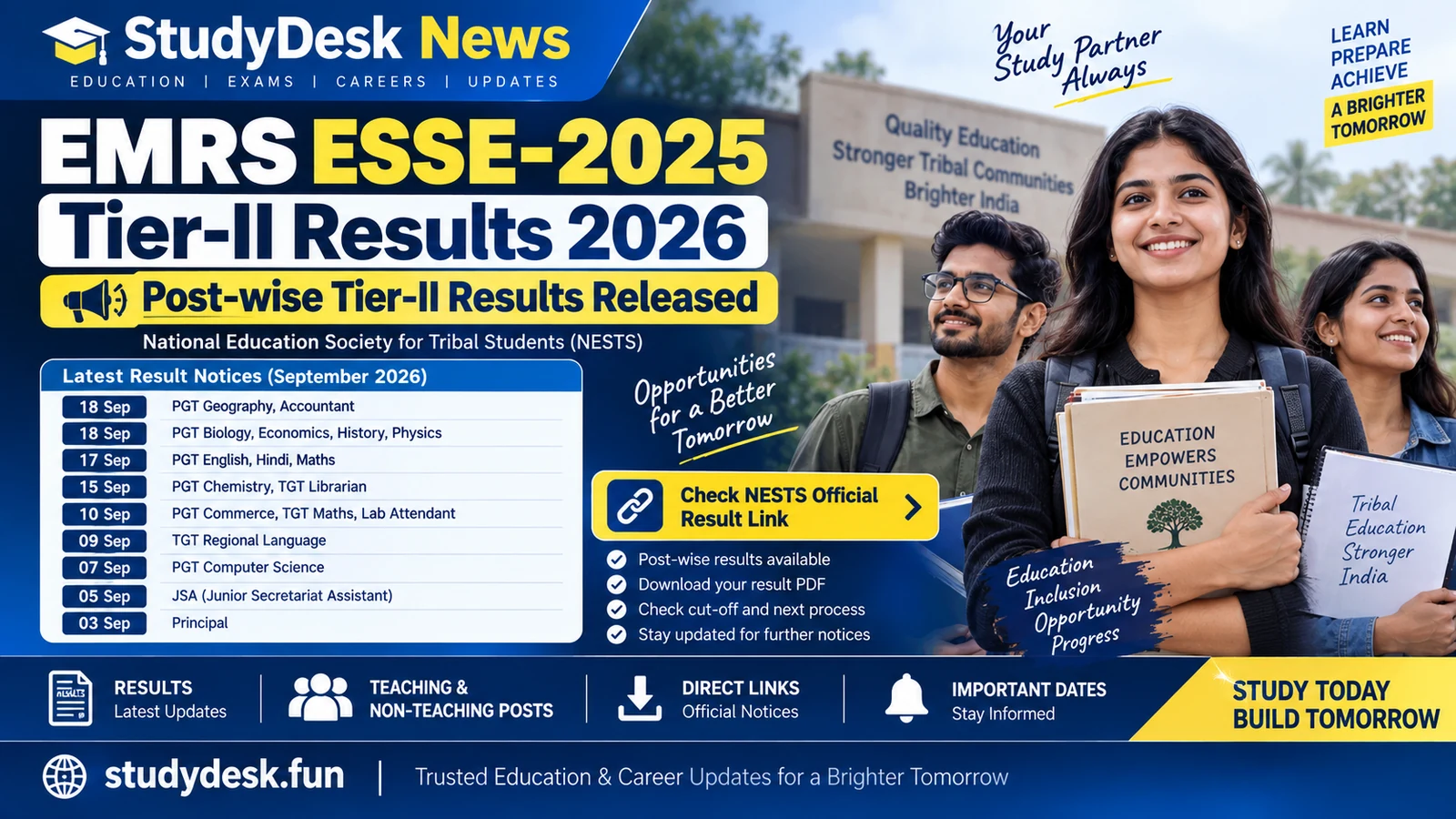 EMRS Tier-II Results 2026 — StudyDesk News editorial cover