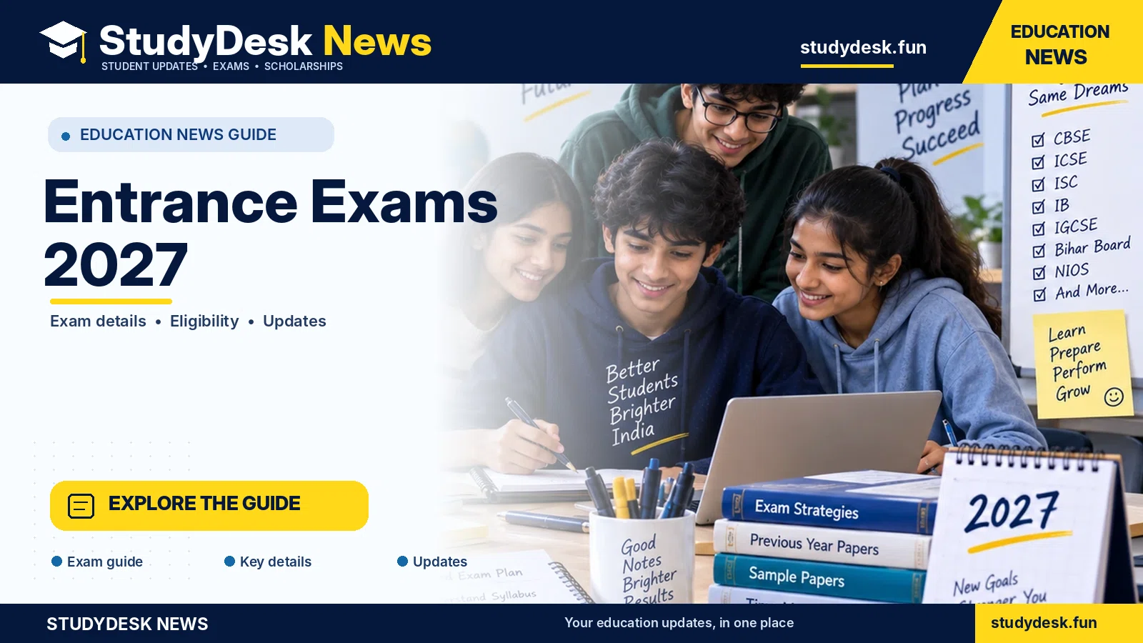 Entrance Exams 2027 — StudyDesk News editorial banner