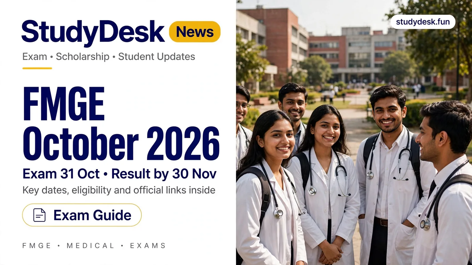 FMGE October 2026 — StudyDesk editorial cover
