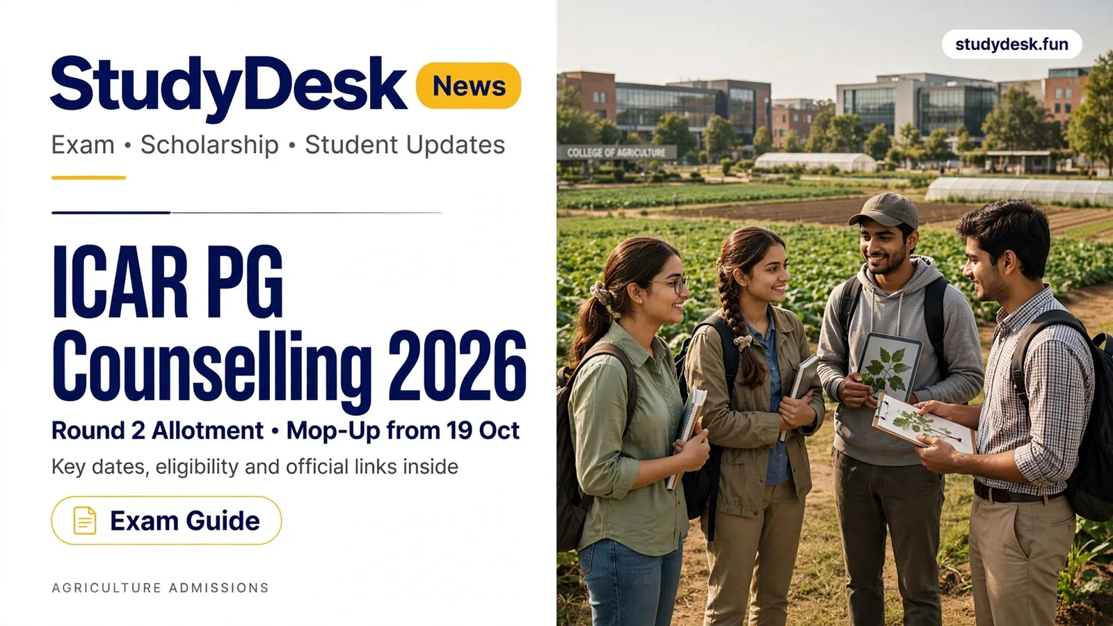 ICAR PG Counselling 2026 — StudyDesk editorial cover