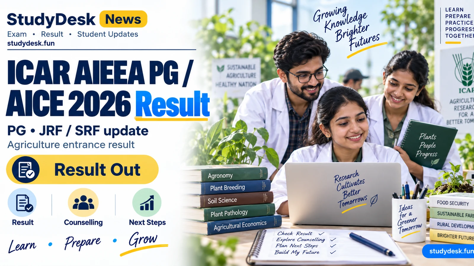 ICAR PG/PhD Result 2026 — StudyDesk News editorial cover