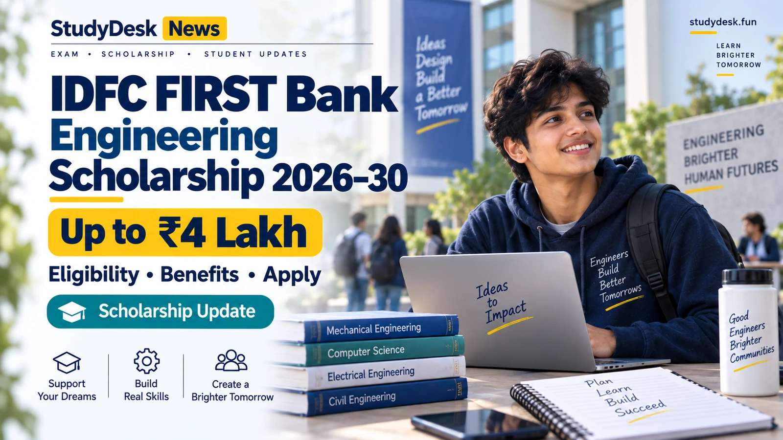 IDFC FIRST Bank Engineering Scholarship 2026–30 — StudyDesk editorial cover