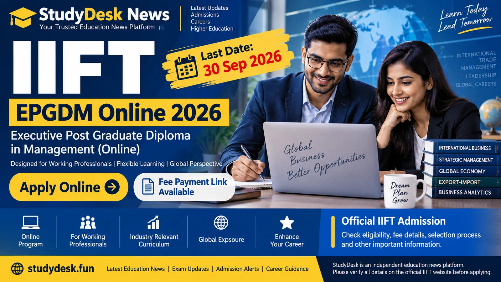 IIFT EPGDM Online 2026 — StudyDesk News editorial cover