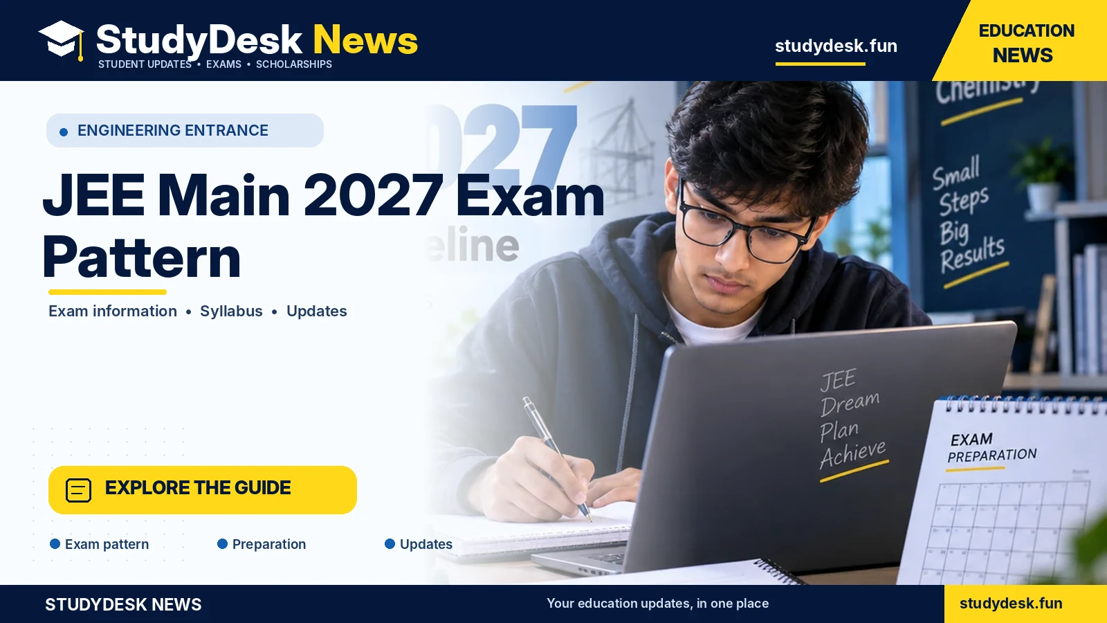 JEE Main 2027 Exam Pattern — StudyDesk News editorial banner