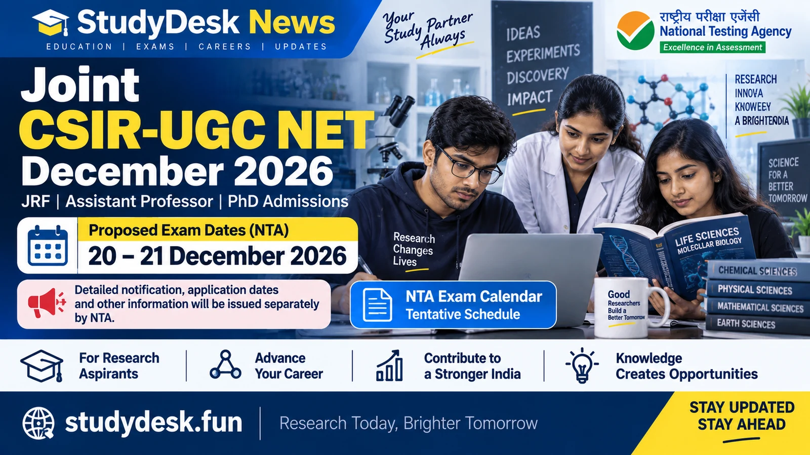CSIR-UGC NET December 2026 — StudyDesk News editorial cover