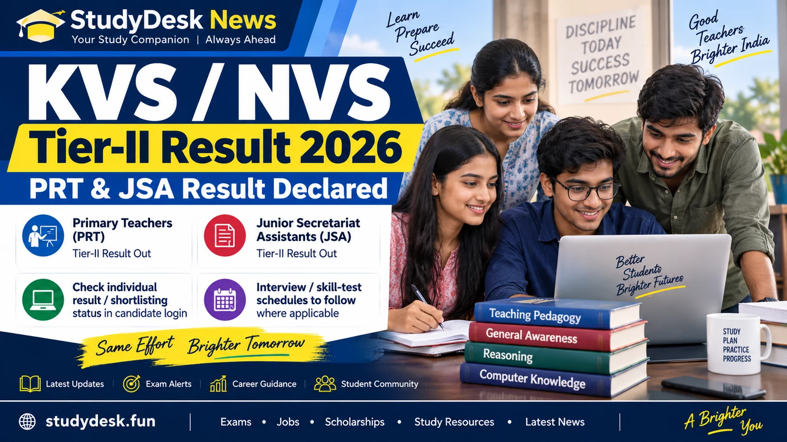 KVS/NVS Tier-II PRT & JSA Result 2026 — StudyDesk News editorial cover