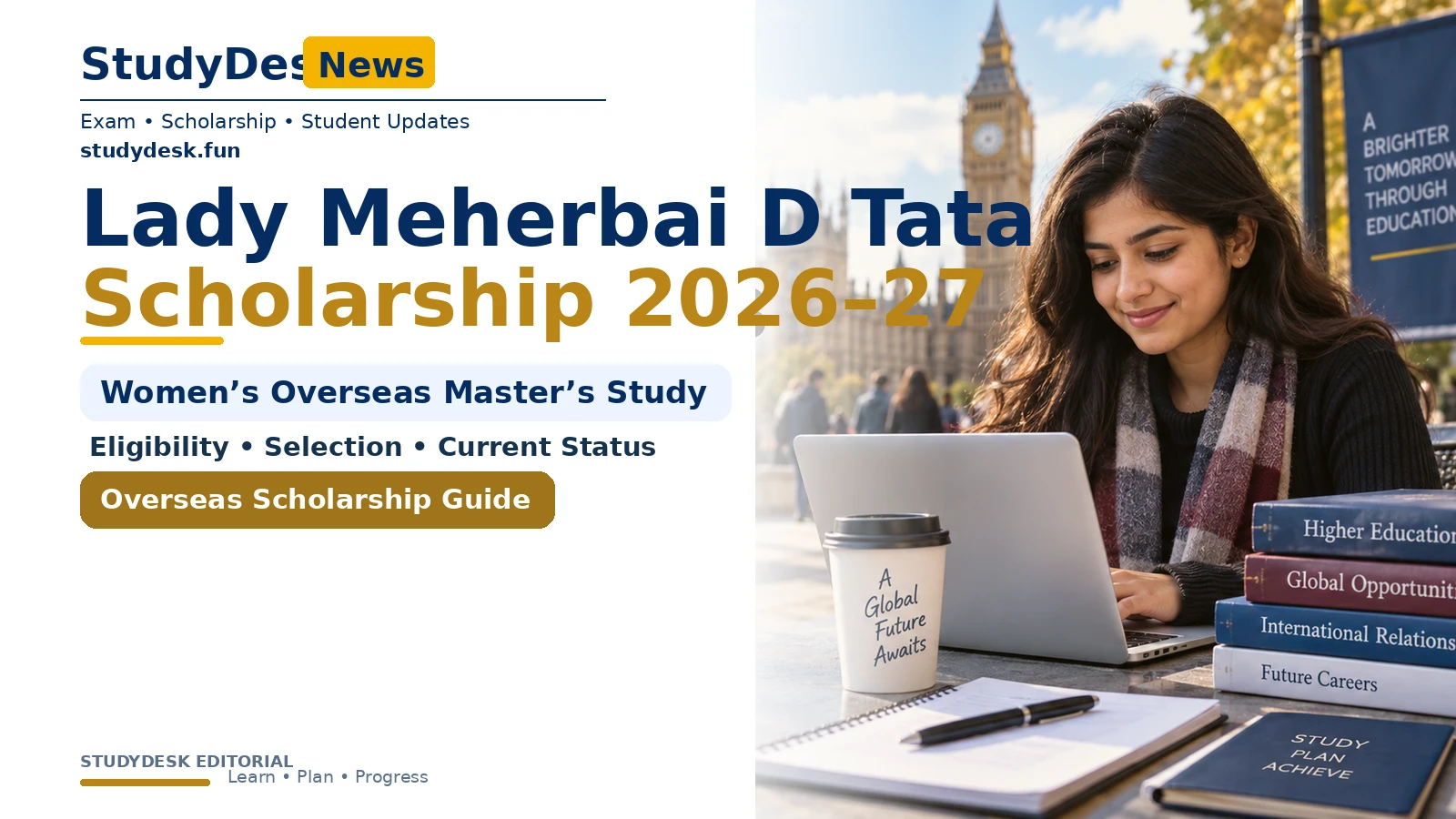 Lady Meherbai D Tata Scholarship 2026–27 — StudyDesk editorial cover