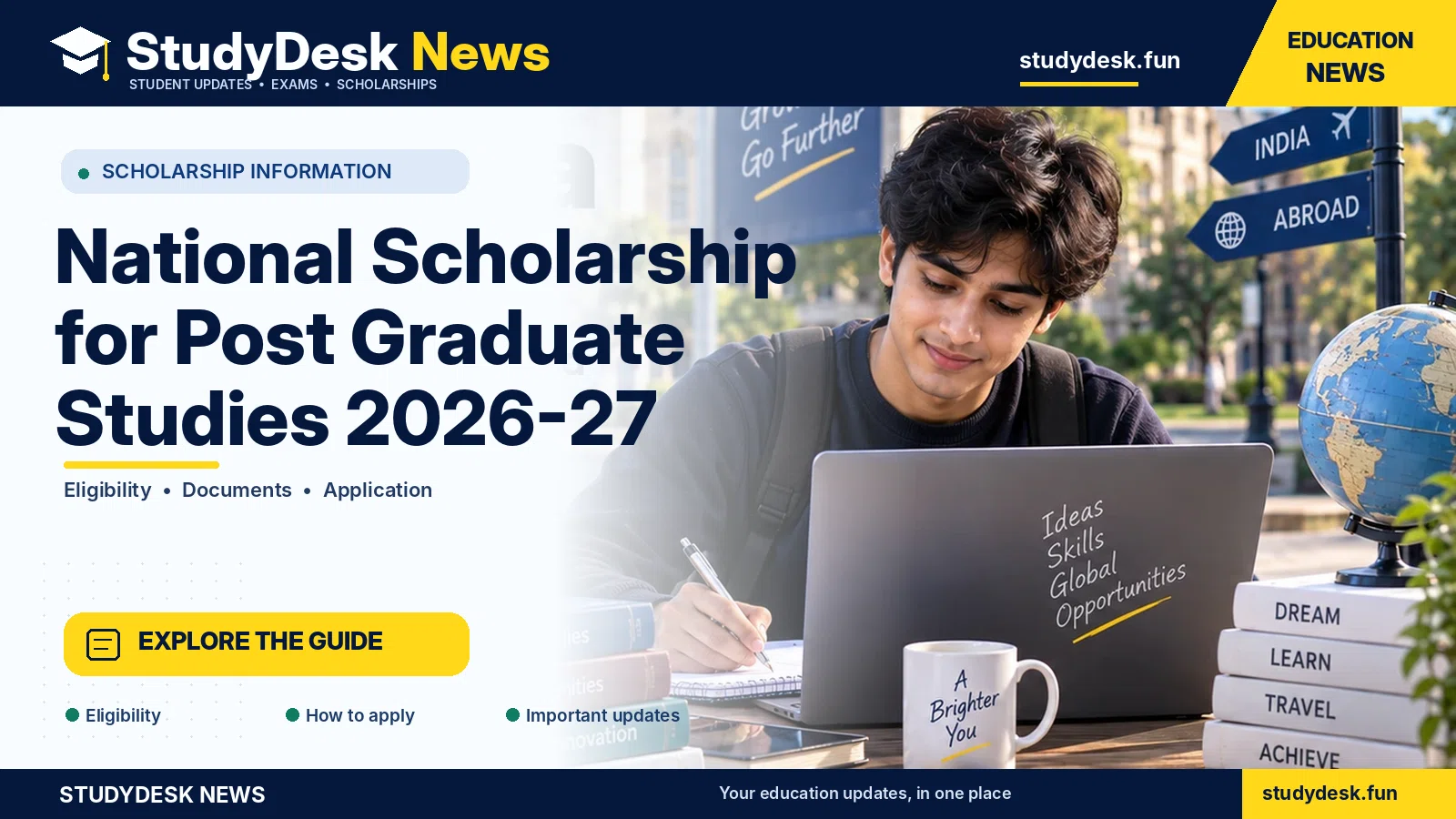 National Scholarship for Post Graduate Studies 2026–27 — StudyDesk News editorial banner