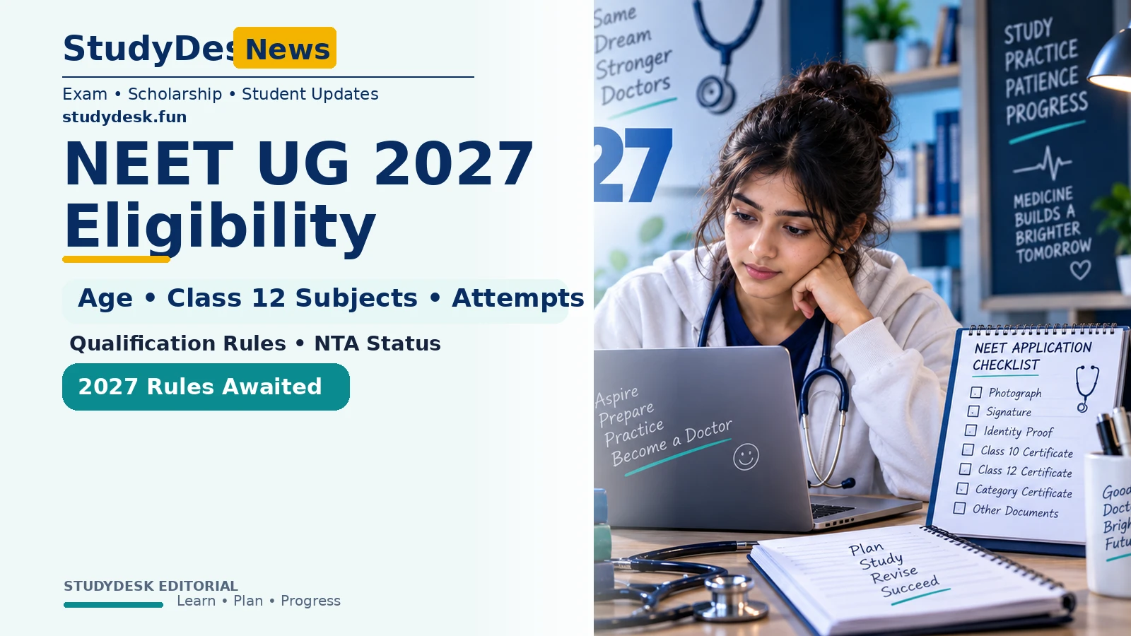NEET UG 2027 Eligibility — StudyDesk editorial cover