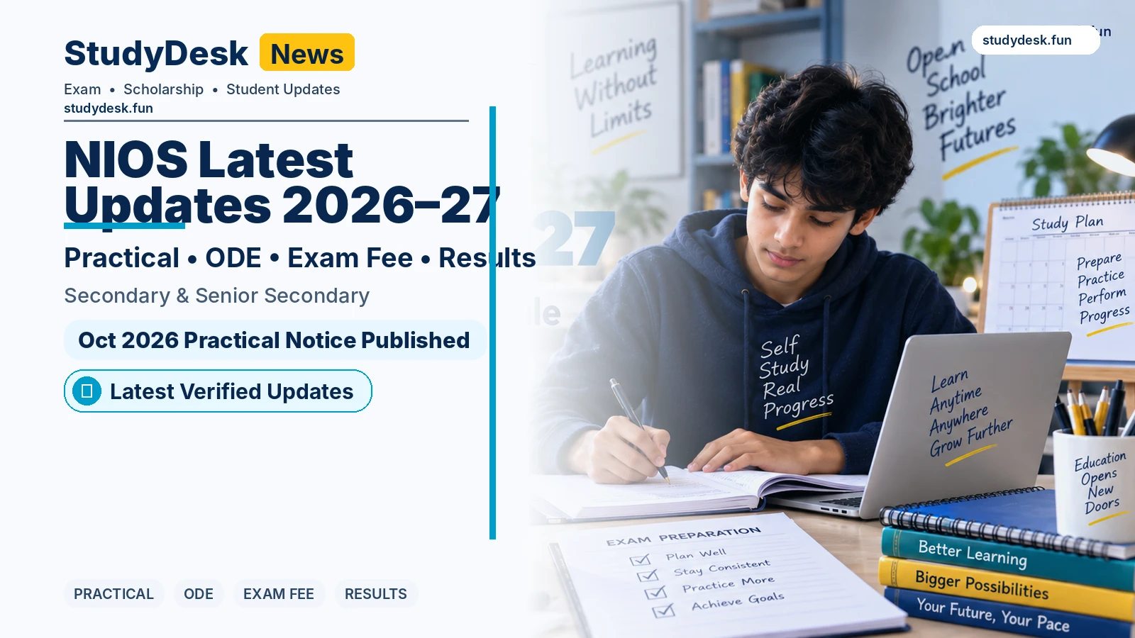 NIOS Latest Updates 2026–27 — StudyDesk editorial cover
