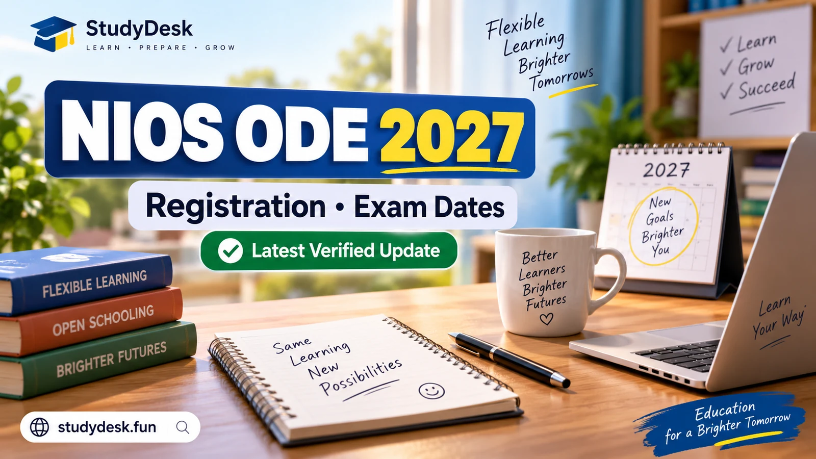 NIOS On-Demand Exam 2027 editorial cover with registration and date sheet theme