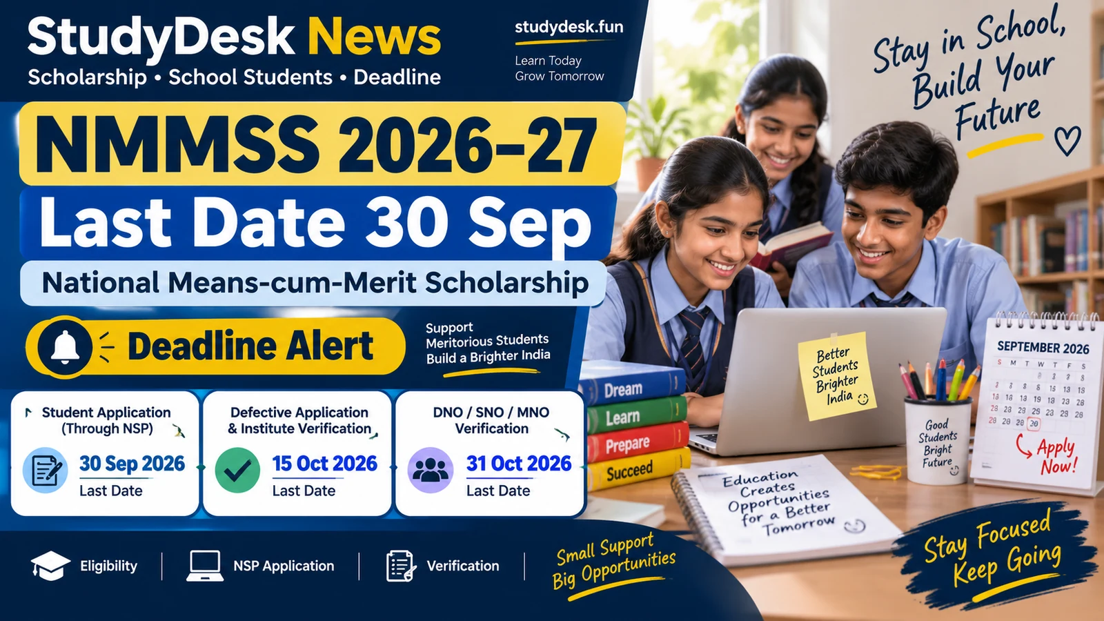 NMMSS 2026–27 Deadline — StudyDesk News editorial cover