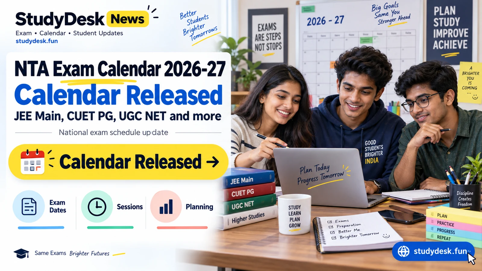 NTA exam calendar 2026–27 — StudyDesk News editorial cover