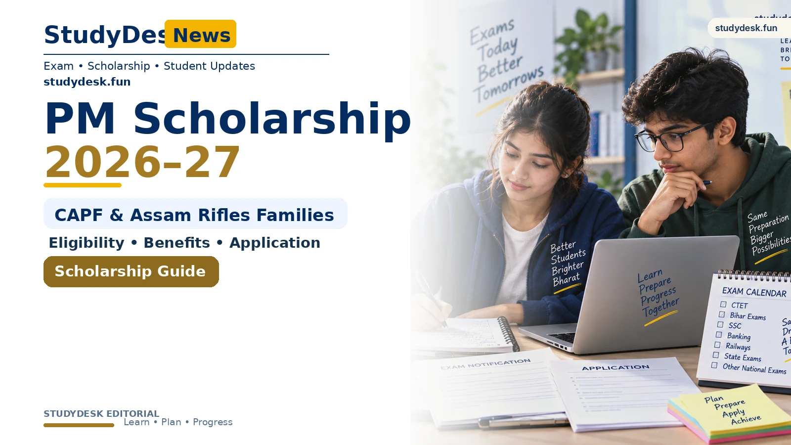 PM Scholarship for CAPF & Assam Rifles 2026–27 — StudyDesk editorial cover