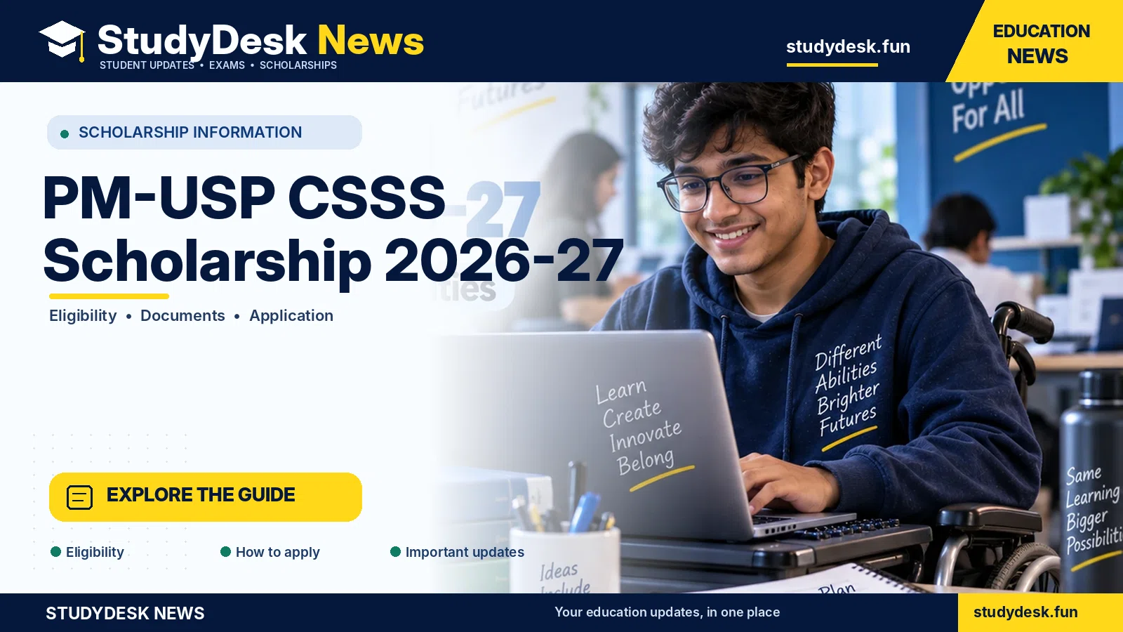 PM-USP CSSS Scholarship 2026–27 — StudyDesk News editorial banner