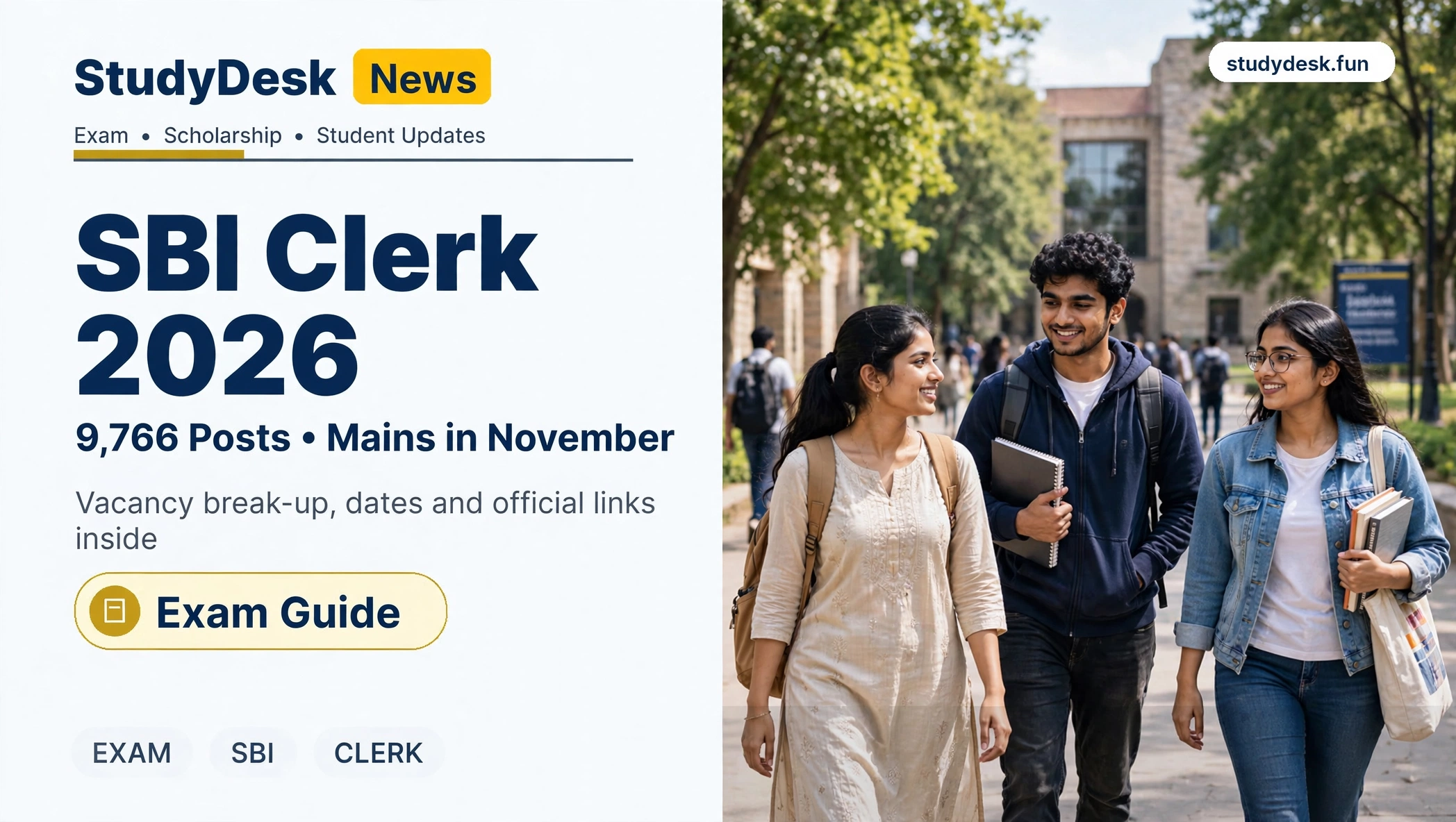 SBI Clerk 2026 — StudyDesk editorial cover