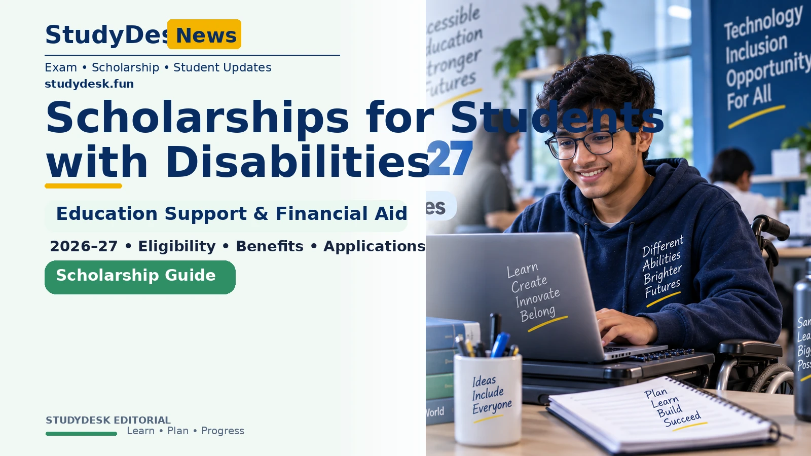 Scholarships for Students with Disabilities 2026–27 — StudyDesk editorial cover