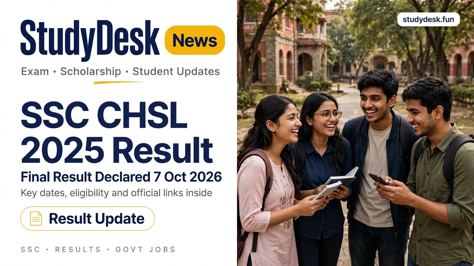 SSC CHSL 2025 Result — StudyDesk editorial cover