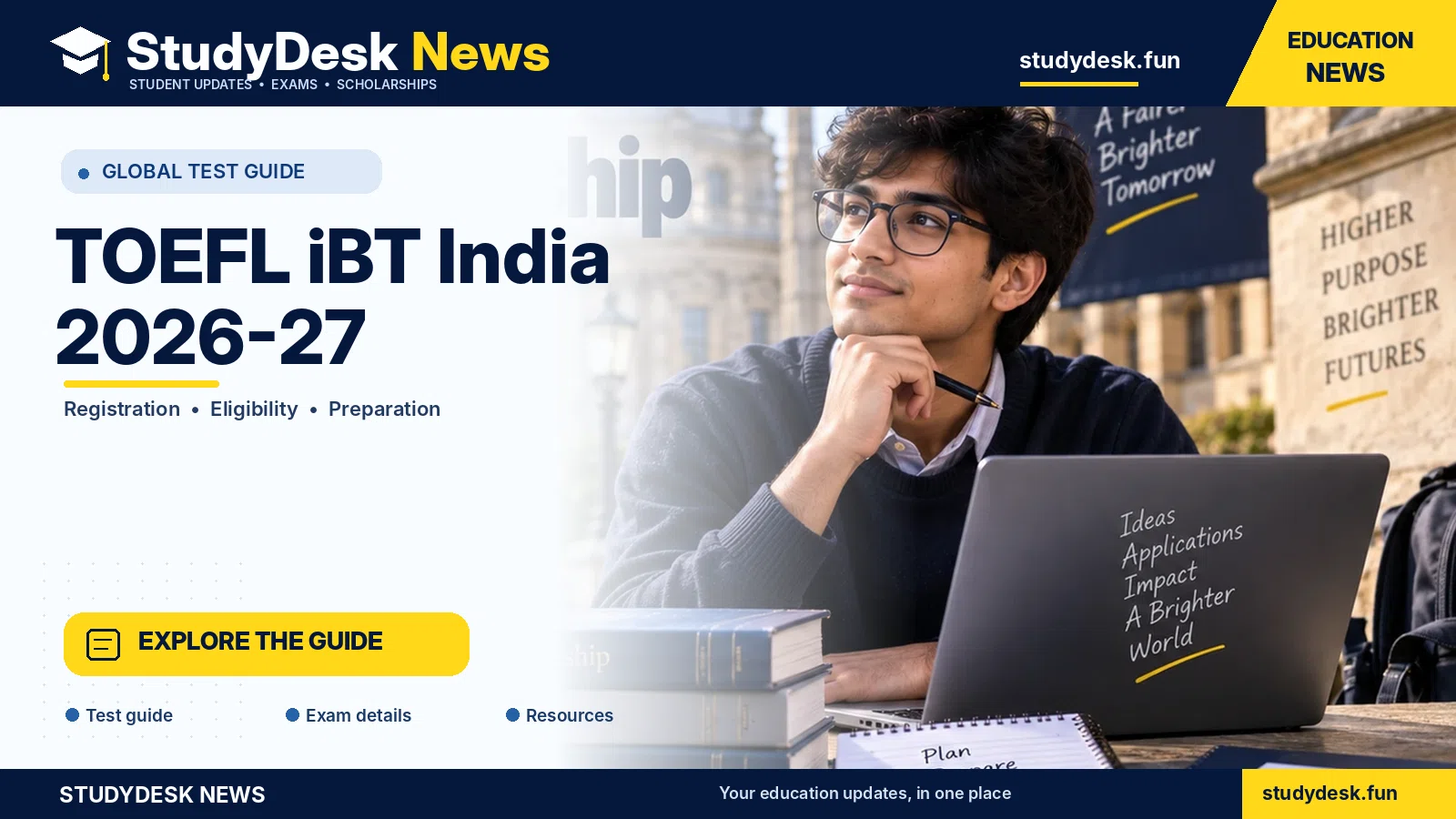 TOEFL iBT India 2026–27 — StudyDesk News editorial banner