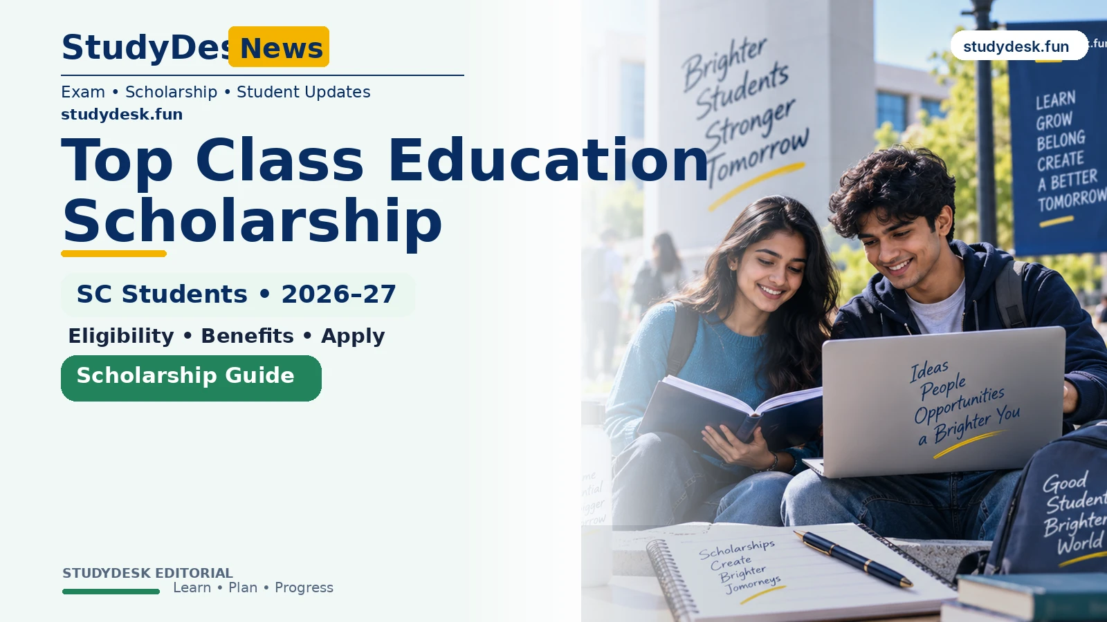 Top Class Education Scholarship for SC Students 2026–27 — StudyDesk editorial cover