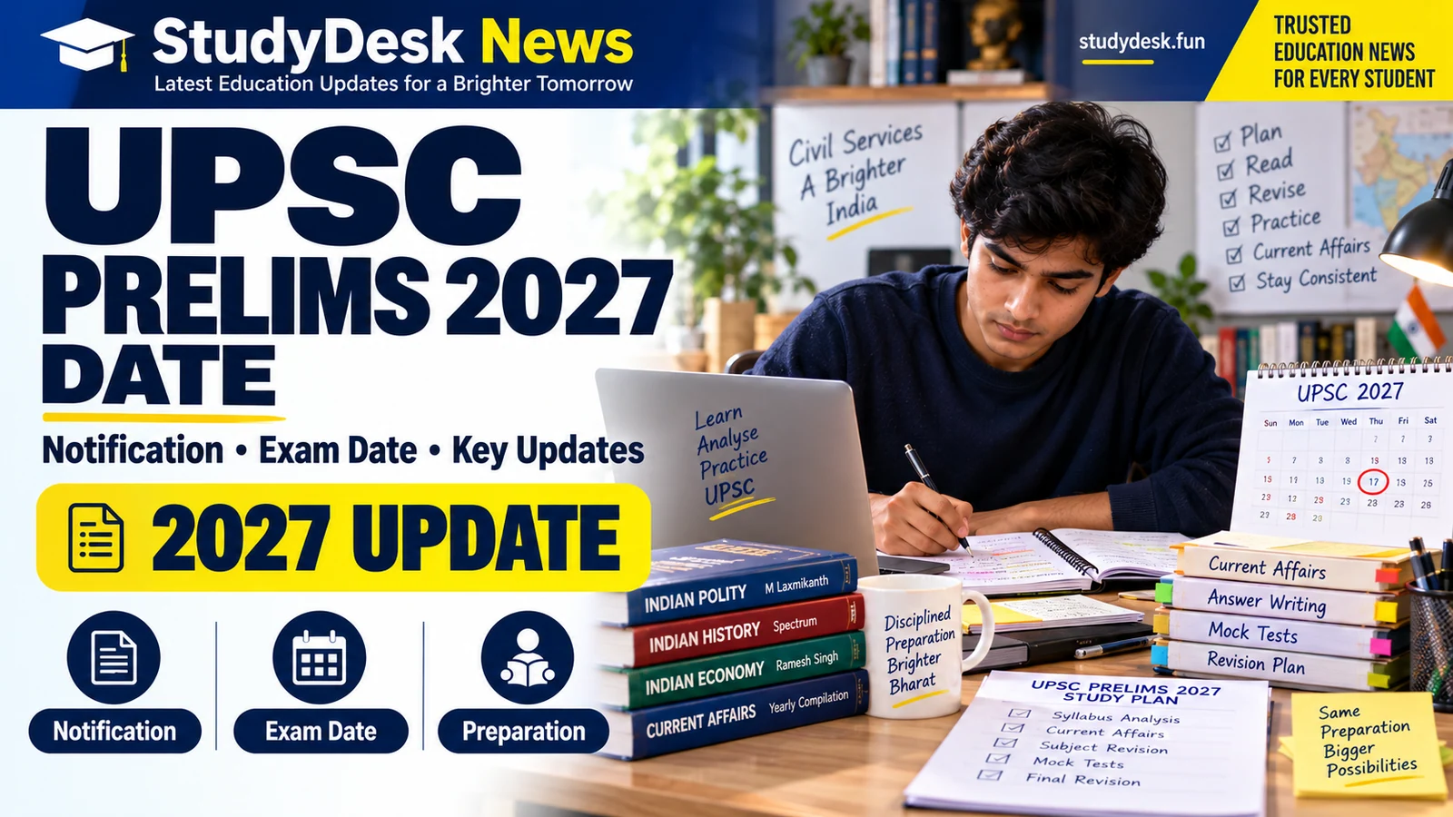 UPSC Prelims 2027 Date — StudyDesk News editorial banner